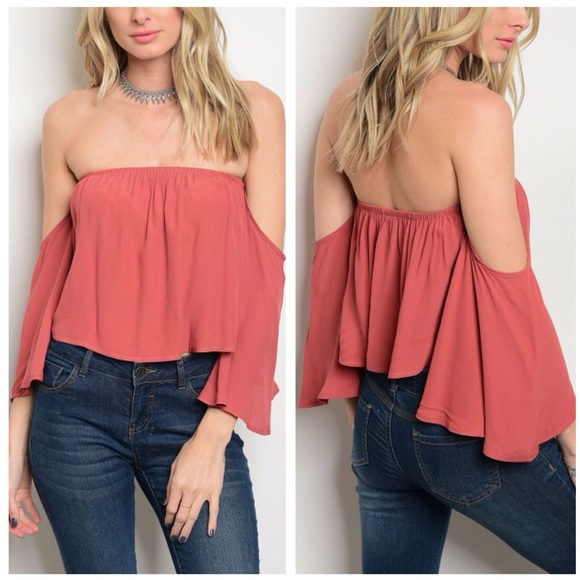 NEW! β’ Rust Flowy Boho Off the Shoulder Top - Picture 2 of 2